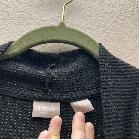 Chico’s Zenergy Black Waffle Knit Cowl Neck Pullover Sweater Top SZ 0 / Small - Picture 3 of 6